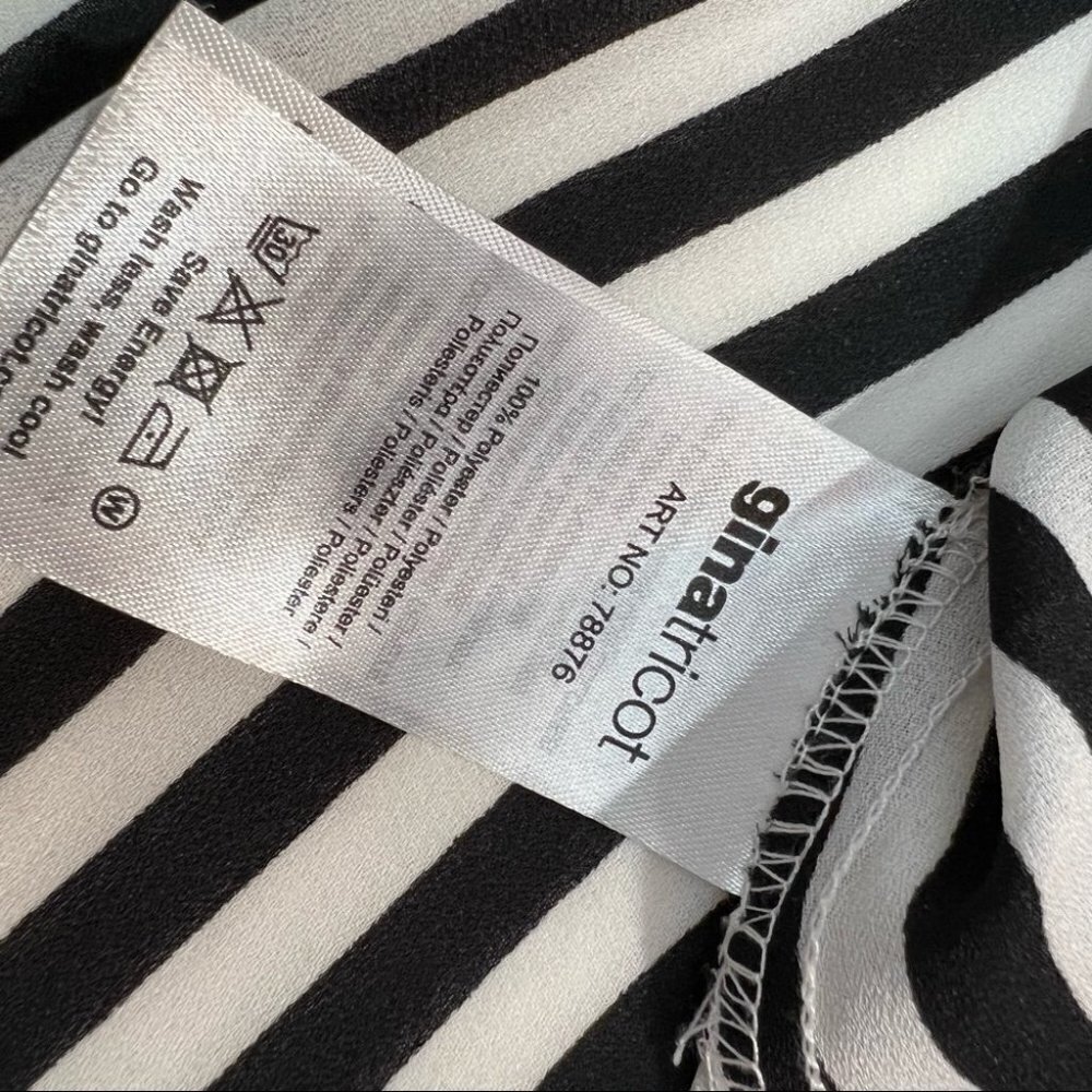 TRICOT Black/White Striped V-Neck Long Sleeve Blouse Top Size M - Picture 7 of 9